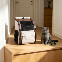 Sac à dos carré en nylon pour chat et chien, léger, grande capacité, sac de voyage avec plaque de support en L, porte avant ouverte