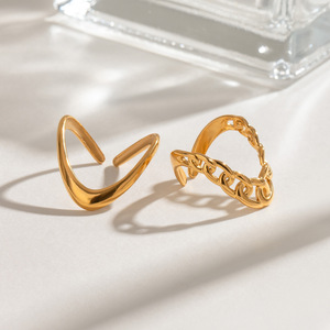 Modern Minimalist 18k Gold Stainless Steel <b>Ring</b> Geometric Design Adjustable <b>Opening</b> Unisex Daily Wear Jewelry - Product Image 2