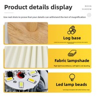 Lampe de chevet plissée style parapluie, lampe d'ambiance moderne minimaliste en bambou/bois, lampe de table avec télécommande, intensité réglable, fonctionne sur piles