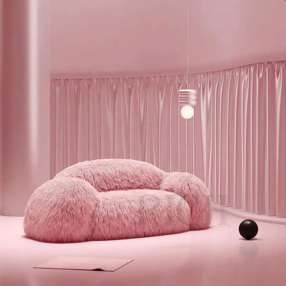 Sofá com design italiano, sofá de sala de estar moderno decorativo com 2 lugares de pele de sofá rosa macio