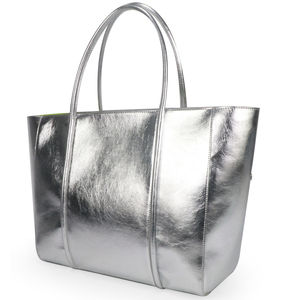Ensemble de 3 sacs fourre-tout en cuir PU argenté métallisé personnalisé, grand sac à main pour femmes avec pochette détachable - Product Image 3
