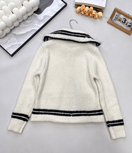 Pull en tricot à demi-zip pour femme, col à revers rayé avec poches avant, pull doux et chaud à manches longues pour un usage quotidien - Product Image 2