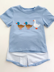 BLP1314 personnalisé petit garçon Boutique bleu Valentine coeur impression tenues enfants en gros enfant en bas âge garçon à manches courtes enfant ensemble - Product Image 6