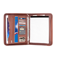 Porte-documents de luxe personnalisable en cuir PU souple avec fermeture éclair, calculatrice intégrée et poignée, grande capacité