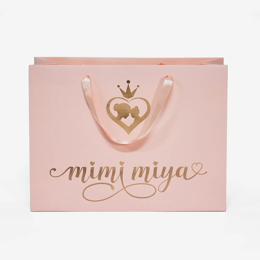 Sacchetti di carta di marca stampati personalizzati rosa nero sacchetti di imballaggio regalo di lusso vestiti Shopping Bag con il proprio Logo