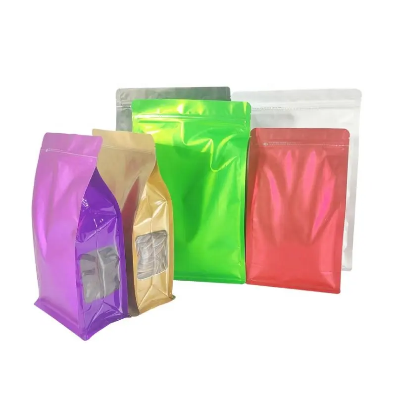 Imballaggio sacchetto di caffè multicolore sacchetto a fondo piatto con Windows fabbrica Stand up cerniera cibo plastica stampa rotocalco Snack Bags