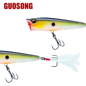 Topwater 65mm 7g <span class=keywords><strong>Rush</strong></span> Popper Señuelos de Pesca de Mar Cebo artificial con anzuelos de plumas Wobbler Señuelo de ojos 3D para atún bajo - Product Image 3