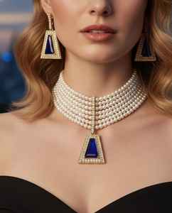 Ensemble collier et boucles d'oreilles en zircon AD avec finition argentée de qualité supérieure pour femmes, idéal pour les mariages et les soirées. - Product Image 4