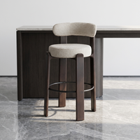 Tabourets de bar en bois massif en gros, faits de chenille beige et de bois de frêne massif, avec finition noyer, pour salle à manger