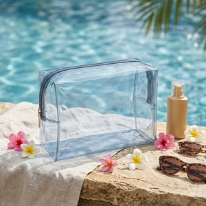 กระเป๋าใส่เครื่องสำอางใส PVC แฟชั่นฤดูร้อน หูหิ้วนุ่ม ซิปปิด ขนาดใหญ่ สำหรับเดินทาง ใส่ผลิตภัณฑ์ดูแลผิว มีหลายสี ใช้ได้ทั้งที่ชายหาดและสปา - Product Image 6
