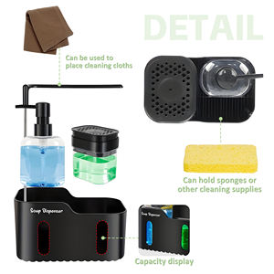 Unité distributeur de savon en plastique personnalisée - Design à double sortie pour plans de travail de cuisine avec porte-épon - Product Image 3