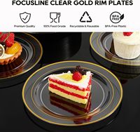 100 pièces de 7 pouces, assiettes jetables en plastique transparent avec bord doré, de qualité supérieure, idéales pour les desserts/apéritifs/petits gâteaux, parfaites pour les mariages et les anniversaires