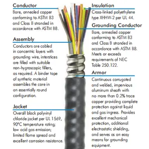 Cable de alimentación y control blindado, multiconductor de 14awg a 10awg, MC-HL, certificado ABS, 0,6/1KV