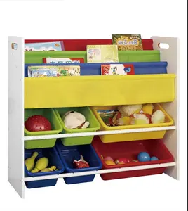 OEM new custom eco wooden kid children toy organizers and storage bookshelf, toy storage shelf with bookshelf