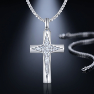 925 Sterling Silver Moissanite Cross Pendant Necklace Iced Out Chain Link Unisex Hip Hop Jewelry Gift - Product Image 2