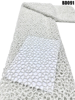 Tela de encaje de lavanda elegante de Ecuador, tela de encaje bordada con cuentas de color marfil de Colombia para vestidos de novia de Dubái, tela de red.