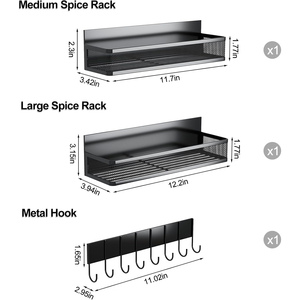 Modern Metal Magnetic Spice <b>Rack</b> with Moveable Fridge Shelf and Hook Organizer for <b>Kitchen</b> - Product Image 2