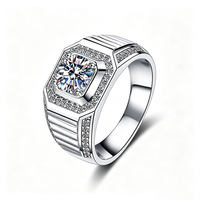 Bague en argent sterling S925 de style classique de luxe avec moissanite 1 carat pour homme
