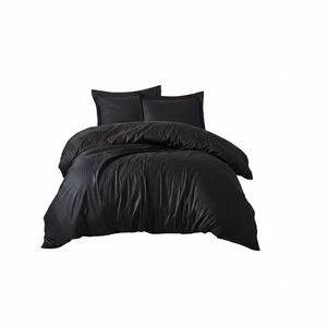 Juego de Funda Nórdica de Algodón con Rayas Elegantes 300TC, Tejido Satinado Negro Lavado para Uso Doméstico - Tamaños Queen, King y Twin - Product Image 2