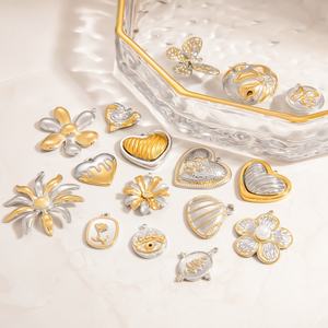 Breloque en acier inoxydable pour la fabrication de bijoux, zircon, or 18 carats, couleurs mélangées, marguerite, œil, papillon, coquillage, cœur bombé, pendentif - Product Image 1