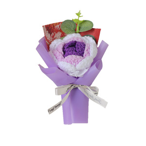 Ramo di girasole all'uncinetto giallo-marrone ad alto impatto visivo, all'ingrosso, mini ornamento floreale in lana lavorato a maglia, per San Valentino e Capodanno - Product Image 1