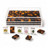 Tuiles de Mahjong en Acrylique, Ensemble de Mahjong Américain 3 Couches, 160 Pièces avec Boîte de Rangement, Luxe Écaille de Tortue, Logo Personnalisé, Fabrication OEM
