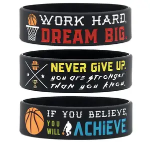Bracelets de basket-ball de motivation-travail dur rêve gros cadeaux équipe de joueurs pour adulte caoutchouc silicone balle bande personnalisée