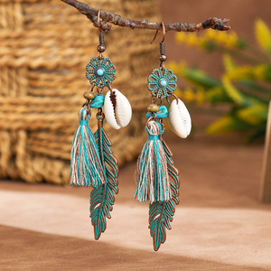 Feather <b>Drop</b> Earrings Alloy Antique <b>Bronze</b> Plated Bohemia Style Women's Party Jewelry - Product Image 1