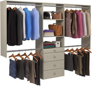 Sistema de kit de organizador de <span class=keywords><strong>armario</strong></span> montado en la pared de almacenamiento de <span class=keywords><strong>armario</strong></span> de torre de lujo con estantes y cajones en gris desgastado con Hardware - Product Image 2