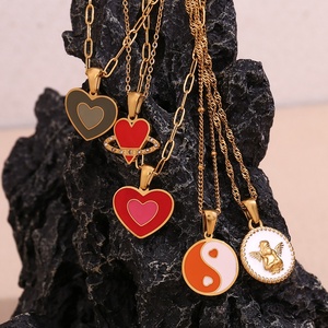 Dingran all'ingrosso basso MOQ smalto cuore ciondolo a forma di farfalla Neckalaes Set gioielli impermeabili in acciaio inossidabile - Product Image 6