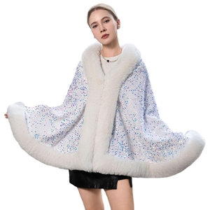 Capa de piel sintética brillante con lentejuelas para mujer, abrigo cálido sin mangas con frente abierto y efecto esponjoso para fiestas nocturnas en climas fríos - Product Image 1