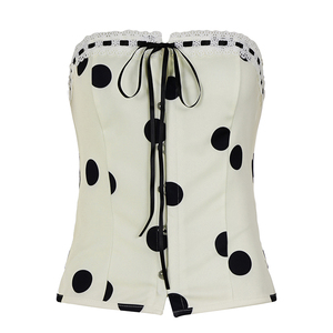 Top Corset Retro Vintage Elegante y Transpirable de Punto con Lazo de Encaje y Puntos de Polka, sin Tirantes, para Mujer - Product Image 6