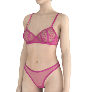 Set di reggiseno e slip in pizzo trasparente da donna, traspirante, con ferretto, nastro lucido, etichetta personalizzata, lingerie sexy. - Product Image 1