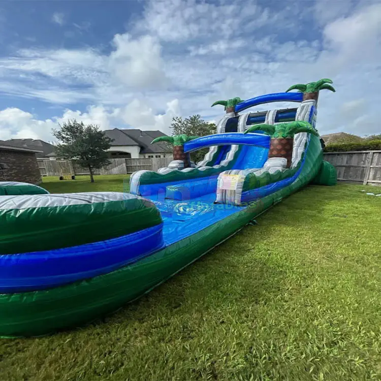 Atacado coqueiro partido comercial adulto bouncy casa pvc linha dupla molhado seco inflável água slide
