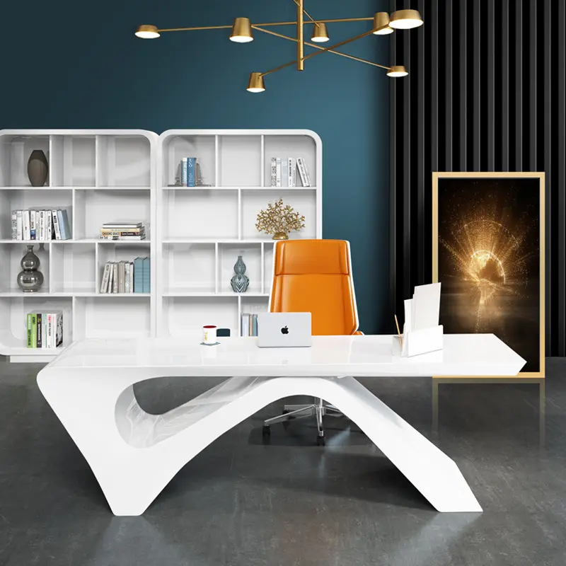 Furnitur Meja Modern Meja Kantor Manajer Sederhana Kustom Pabrikan Tiongkok Putih