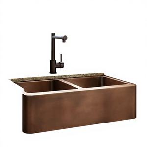 Évier de cuisine en cuivre de style moderne haut de gamme avec finition artisanale, construction durable, options personnalisables pour cuisines élégantes - Product Image 1
