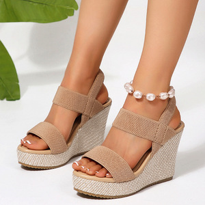 Chaussures compensées confortables à enfiler élastiques à semelles épaisses pour femmes, mode estivale - Product Image 6