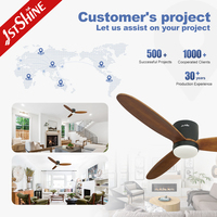 Ventilateur de plafond intelligent 1stshine avec lames en bois massif de 52 pouces, design moderne professionnel, vente directe d'usine, excellent vendeur