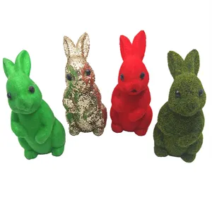 2021春季复活节装饰派对礼品手工制作工艺装饰植绒绿色支架兔子复活节可爱毛茸茸的兔子
