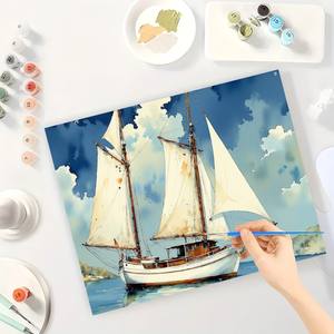 Kit de peinture par numéros de paysage marin pour adultes-Navires jumeaux DIY naviguant <span class=keywords><strong>seul</strong></span> sur la <span class=keywords><strong>mer</strong></span> 16x20 pouces, cadeaux d'art sans cadre - Product Image 3