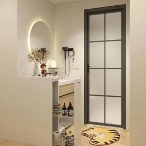 Portas interiores para casas, portas de alumínio para banheiro, porta de vidro temperado dupla - Product Image 2