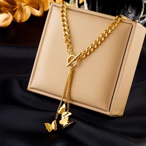 Collar con colgante <span class=keywords><strong>de</strong></span> mariposa esmerilada <span class=keywords><strong>de</strong></span> acero <span class=keywords><strong>de</strong></span> titanio <span class=keywords><strong>de</strong></span> lujo para mujer, cadena <span class=keywords><strong>de</strong></span> eslabones cubanos <span class=keywords><strong>de</strong></span> acero inoxidable Hip-Hop, collares con hebilla OT - Product Image 6