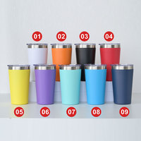 Tumbler sous vide isolé à double paroi enduit de poudre de 16 oz 16 oz personnalisé tasse à café de voyage en acier inoxydable avec couvercle en plastique