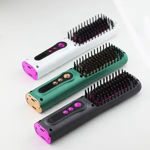 Mini pente quente para modelagem de cabelos, mini caneta alisadora elétrica sem fio com íon negativo, portátil com usb