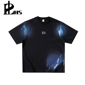 Camiseta de Manga Corta 100% Algodón, Hombros Caídos, Estilo Vintage Lavado con Efecto de Tinta, Logotipo Personalizado, Talla Grande, para Deportes y Actividades al Aire Libre - Product Image 1