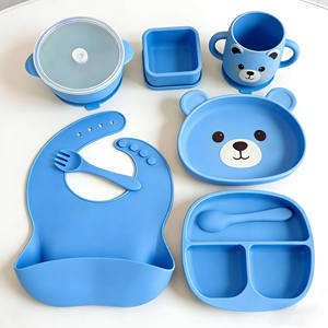 Ensemble de 7 pièces de vaisselle en silicone pour enfants : bavoirs, assiette et bol à ventouse pour la diversification alimentaire - Product Image 2