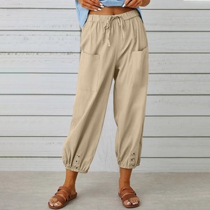 Pantaloni Palazzo da <span class=keywords><strong>Donna</strong></span> in Cotone e <span class=keywords><strong>Lino</strong></span> 2025, Taglie Forti fino a 5XL, Vestibilità Ampia, Tinta Unita - Product Image 1