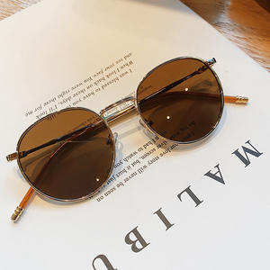 Lunettes de soleil rondes Qianai en métal, monture dorée, verres PC, protection UV 100%, unisexe, mode, sport de plein air, protection solaire - Product Image 1