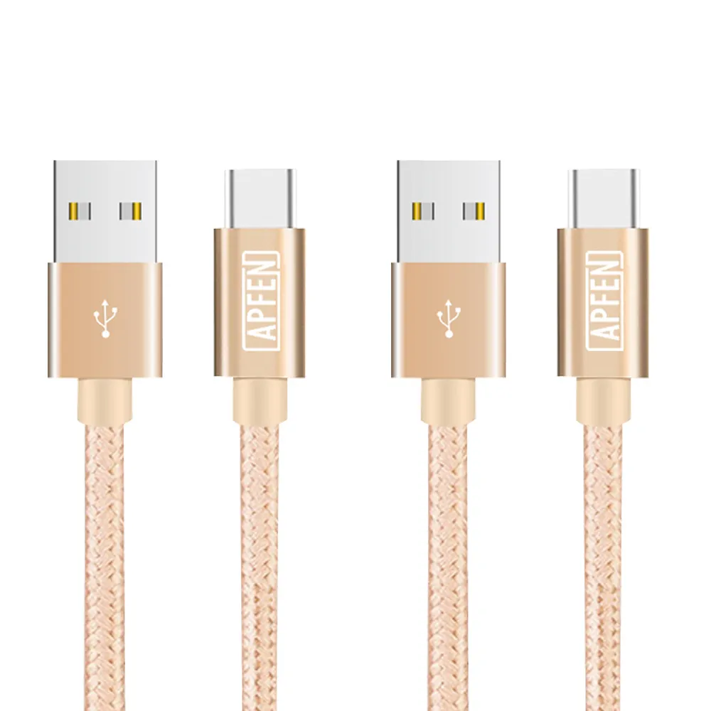 Gold Nylon USB 2.0 OTG Type-C OTG 2.4A 3A 4Ft Adapter Data Snyc Fast Charging Cable For Mobile Phone