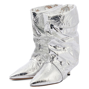 Botines de tacón bajo con pliegues y estampado de leopardo para mujer, estilo retro, botines cortos de tacón de aguja. - Product Image 5